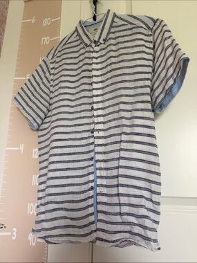 Report Collection Men's Short-Sleeve Striped Button-Down Shirt - Blue/White